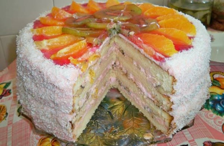 Бисквитно фруктовый торт со сметанным кремом рецепт как приготовить-2